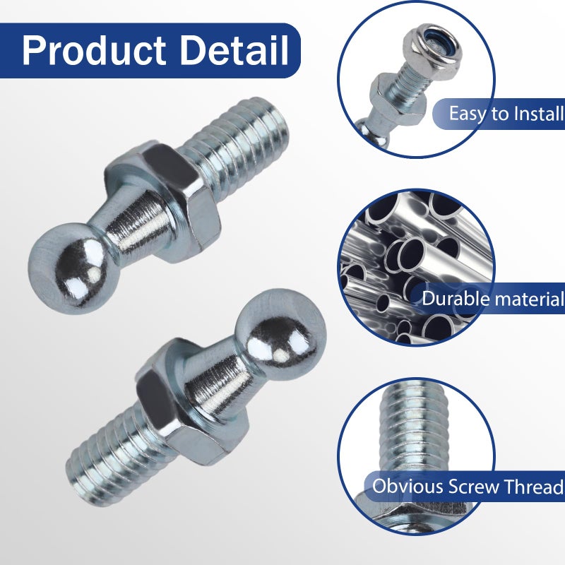 Beneges 4 Pieces 10mm Ball Studs with Hardware Nuts Washers 5/16-18 Thread x 3/5" Long Shank for Universal Gas Lift Support Strut - Image 3